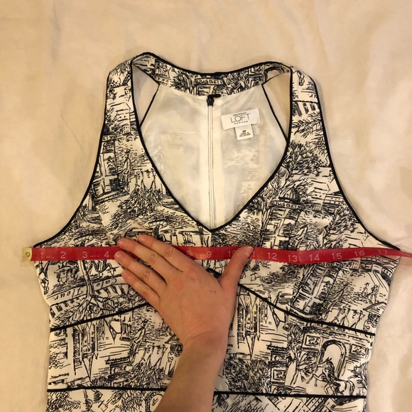 Ann Taylor LOFT Sz 8P Paris Cafe Print structured knee length a line Dress - Picture 6 of 7